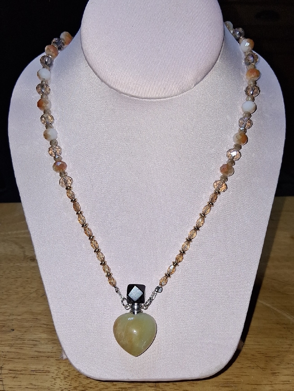 Handcrafted Heart Pendant Necklace in Cream and Gold